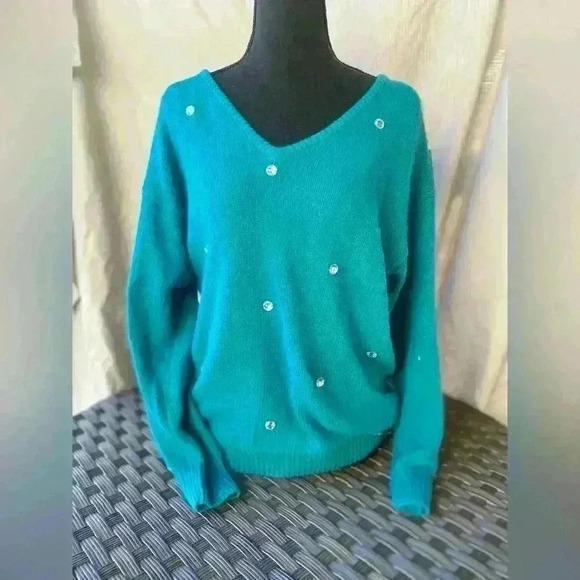 Vintage 80s Angora Wool Silk Sweater S Oversized Rhinestone - Picture 1 of 4